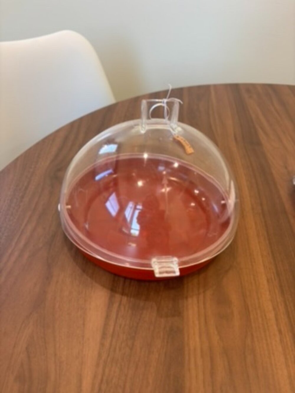 Vintage 1960s red and clear acrylic tray w/ cover for jewelry/skincare/kitchen